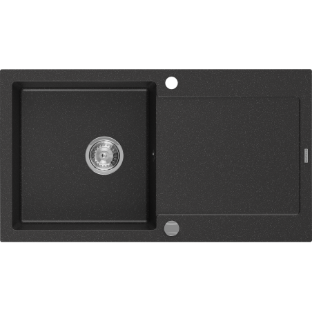 Mexen Leo évier en granit 1 bac avec égouttoir 900 x 500 mm, noir/métallisé argent, siphon chromé - 6501901010-73