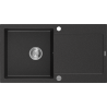 Mexen Leo évier en granit 1 bac avec égouttoir 900 x 500 mm, noir/métallisé argent, siphon chromé - 6501901010-73