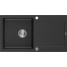 Mexen Leo évier en granit à 1 bac avec égouttoir 900 x 500 mm, noir/métallisé argent, siphon chromé - 6501901010-73