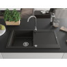 Mexen Leo évier en granit à 1 bac avec égouttoir 900 x 500 mm, noir/doré métallisé, siphon chromé - 6501901010-75