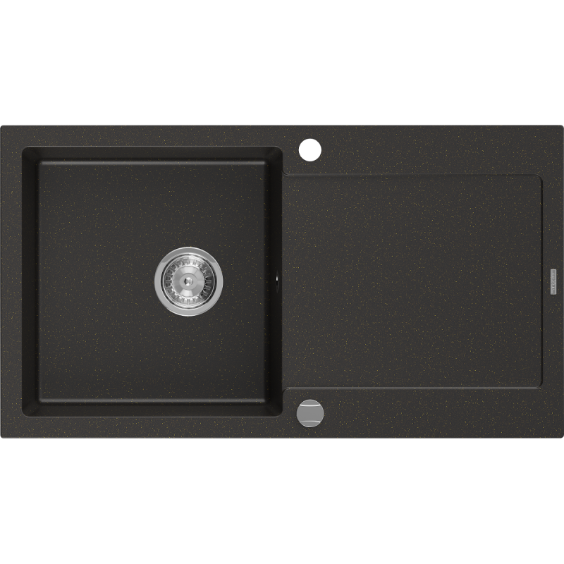 Mexen Leo évier en granit 1 bac avec égouttoir 900 x 500 mm, noir/or métallisé, siphon chromé - 6501901010-75