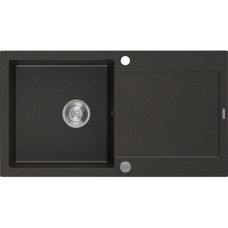 Mexen Leo évier en granit 1 bac avec égouttoir 900 x 500 mm, noir/or métallisé, siphon chromé - 6501901010-75