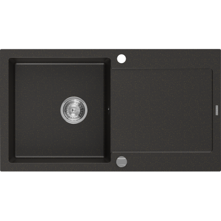 Mexen Leo évier en granit à 1 cuve avec égouttoir 900 x 500 mm, Noir/Or métallique - 6501901010-75