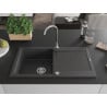 Mexen Leo évier en granit 1 bac avec égouttoir 900 x 500 mm, noir moucheté, siphon chromé - 6501901010-76