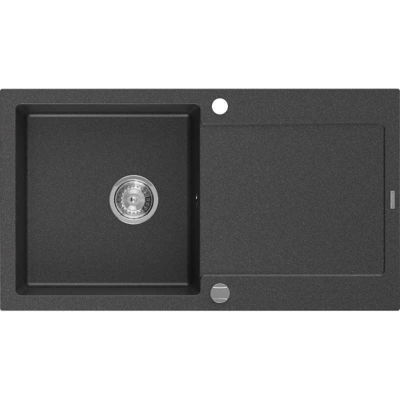 Mexen Leo évier en granit 1 bac avec égouttoir 900 x 500 mm, noir moucheté, siphon chromé - 6501901010-76