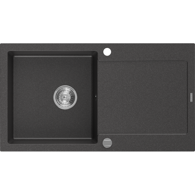 Mexen Leo évier en granit à 1 bac avec égouttoir 900 x 500 mm, noir moucheté, siphon chromé - 6501901010-76