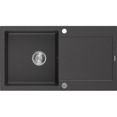 Mexen Leo évier en granit 1 bac avec égouttoir 900 x 500 mm, noir moucheté, siphon chromé - 6501901010-76