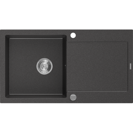 Mexen Leo évier en granit à 1 bac avec égouttoir 900 x 500 mm, noir moucheté, siphon chromé - 6501901010-76
