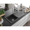 Mexen Leo évier en granit 1 bac avec égouttoir 900 x 500 mm, noir moucheté, siphon chromé - 6501901010-76