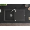 Mexen Leo évier en granit 1 bac avec égouttoir 900 x 500 mm, noir moucheté, siphon chromé - 6501901010-76