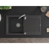 Mexen Leo évier en granit à 1 bac avec égouttoir 900 x 500 mm, noir moucheté, siphon chromé - 6501901010-76
