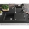 Mexen Leo évier en granit 1 bac avec égouttoir 900 x 500 mm, noir, siphon chrome - 6501901010-77