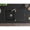 Mexen Leo évier en granit 1 bac avec égouttoir 900 x 500 mm, noir, siphon chrome - 6501901010-77