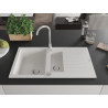 Mexen Matias évier en granit 1,5 bac avec égouttoir 900 x 505 mm, blanc, siphon chromé - 6502901505-20