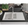 Mexen Matias évier en granit 1,5 cuves avec égouttoir 900 x 505 mm, blanc, siphon chromé - 6502901505-20