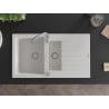 Mexen Matias évier en granit 1,5 cuves avec égouttoir 900 x 505 mm, blanc, siphon chromé - 6502901505-20