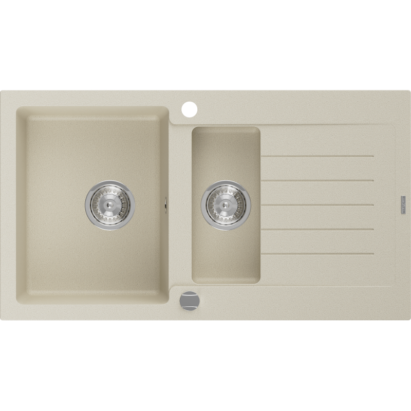Mexen Matias évier en granit 1,5 bac avec égouttoir 900 x 505 mm, beige, siphon chromé - 6502901505-69