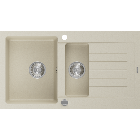 Mexen Matias évier en granit 1,5 bac avec égouttoir 900 x 505 mm, beige, siphon chromé - 6502901505-69