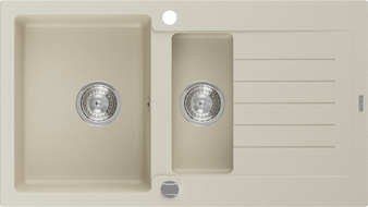 Mexen Matias évier en granit 1,5 bac avec égouttoir 900 x 505 mm, beige, siphon chromé - 6502901505-69