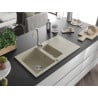 Mexen Matias évier en granit 1,5 bac avec égouttoir 900 x 505 mm, beige, siphon chromé - 6502901505-69