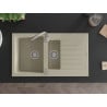 Mexen Matias évier en granit 1,5 bac avec égouttoir 900 x 505 mm, beige, siphon chromé - 6502901505-69