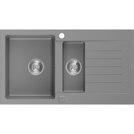 Mexen Matias évier en granit 1,5 bac avec égouttoir 900 x 505 mm, gris, siphon chromé - 6502901505-71