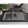 Mexen Matias évier en granit 1,5 bac avec égouttoir 900 x 505 mm, gris, siphon chromé - 6502901505-71