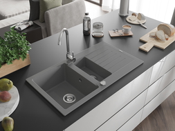 Mexen Matias évier en granit à 1,5 cuve avec un égouttoir court 900 x 505 mm, Gris - 6502901505-71