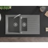 Mexen Matias évier en granit 1,5 bac avec égouttoir 900 x 505 mm, gris, siphon chromé - 6502901505-71
