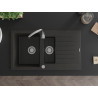 Mexen Matias évier de cuisine en granit 1,5 bac avec égouttoir 900 x 505 mm, noir/doré métallique, siphon chromé