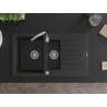 Mexen Matias évier en granit 1,5 bac avec égouttoir 900 x 505 mm, noir/or métallisé, siphon chromé - 6502901505-75