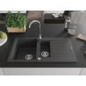 Mexen Matias évier en granit 1,5 bac avec égouttoir 900 x 505 mm, noir moucheté, siphon chrome - 6502901505-76