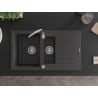 Mexen Matias évier en granit 1,5 bac avec égouttoir 900 x 505 mm, noir moucheté, siphon chrome - 6502901505-76