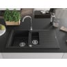 Mexen Matias évier en granit à 1,5 cuve avec un égouttoir court 900 x 505 mm, Noir - 6502901505-77