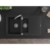 Mexen Matias évier en granit à 1,5 cuve avec un égouttoir court 900 x 505 mm, Noir - 6502901505-77
