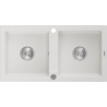 Mexen Mario évier en granit à 2 bacs 820 x 436 mm, blanc, siphon chromé - 6504822000-20