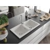 Mexen Mario évier en granit à 2 bacs 820 x 436 mm, blanc, siphon chromé - 6504822000-20
