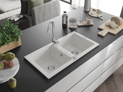 Mexen Mario évier en granit à 2 cuves 820 x 436 mm, Blanc - 6504822000-20