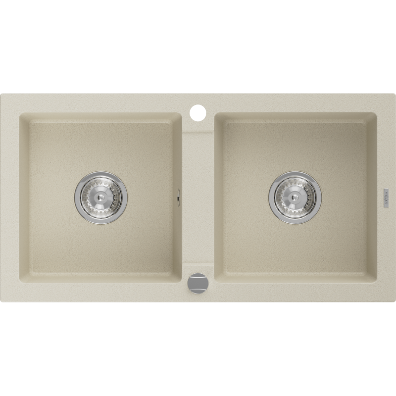 Mexen Mario évier en granit à 2 bacs 820 x 436 mm, beige, siphon chromé - 6504822000-69