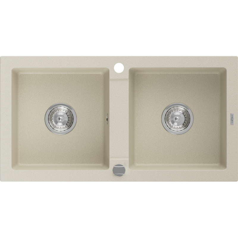 Mexen Mario évier en granit à double bac 820 x 436 mm, beige, siphon chromé - 6504822000-69