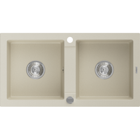 Mexen Mario évier en granit à 2 bacs 820 x 436 mm, beige, siphon chromé - 6504822000-69