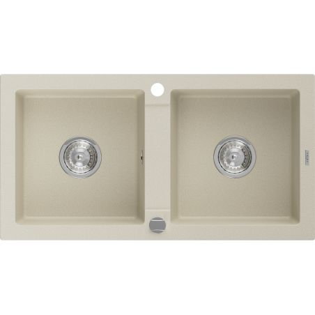 Mexen Mario évier en granit à double bac 820 x 436 mm, beige, siphon chromé - 6504822000-69