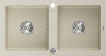 Mexen Mario évier en granit à double bac 820 x 436 mm, beige, siphon chromé - 6504822000-69
