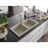 Mexen Mario évier en granit à 2 bacs 820 x 436 mm, beige, siphon chromé - 6504822000-69