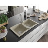 Mexen Mario évier en granit à double bac 820 x 436 mm, beige, siphon chromé - 6504822000-69
