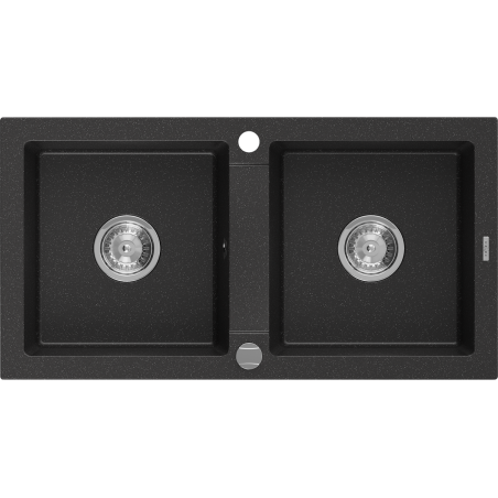 Mexen Mario évier en granit 2 bacs 820 x 436 mm, noir/argent métallique, siphon chromé - 6504822000-73