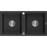 Mexen Mario Évier de cuisine en granit à 2 bacs 820 x 436 mm, noir/métallisé argenté, siphon chromé - 6504822000-73