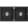 Mexen Mario évier en granit 2 bacs 820 x 436 mm, noir/argent métallique, siphon chromé - 6504822000-73