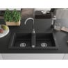 Mexen Mario évier en granit 2 bacs 820 x 436 mm, noir/argent métallique, siphon chromé - 6504822000-73