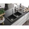 Mexen Mario évier en granit 2 bacs 820 x 436 mm, noir/argent métallique, siphon chromé - 6504822000-73